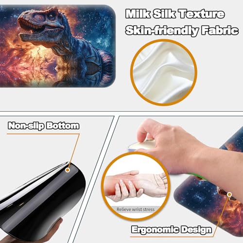 Desk Pad, Large Game Mouse Pad + Small Mouse Pad + Wrist Rest,Ergonomic Mouse Pad,Table Mat with Stitched Edge,Anti-Slip,Memory Foam Desk Mat for Home Office Gaming(23.6×11.8in),Galaxy Dinosaur - color: Galaxy Dinosaur