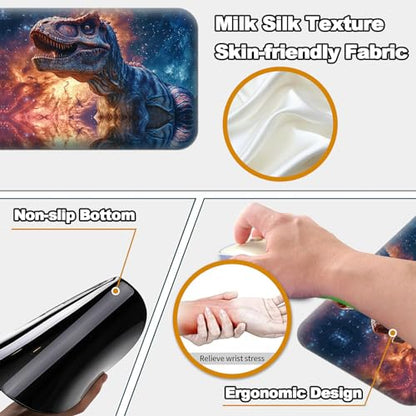 Desk Pad, Large Game Mouse Pad + Small Mouse Pad + Wrist Rest,Ergonomic Mouse Pad,Table Mat with Stitched Edge,Anti-Slip,Memory Foam Desk Mat for Home Office Gaming(23.6×11.8in),Galaxy Dinosaur - color: Galaxy Dinosaur