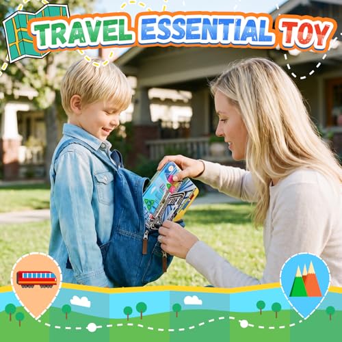 Magnetic Tiles - Road Set, City Race Track Travel Building Blocks with 2 Cars & Metal Box, Mini Magnet Tiles Outdoor Construction Toys for Boys, STEM Sensory Gifts for Toddlers 3-5 4-8 Years Old