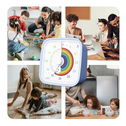 Rainbow Visual Timer for Kids, 60-min Countdown Timer, Light Blue | Protective Case, No Ticking, Mute and Ringing Alarm Available, Time Management Tool, Low Power Reminder, for Study,Game,Work - color: Light Blue Rainbow