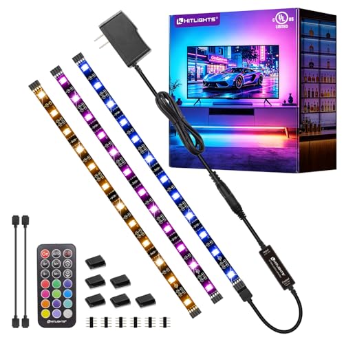 HitLights LED Strip Lights Kit, RGB Color Changing Tape Light Pre-Cut 3FT | UL Listed with RF Remote 12V Power Supply Connectors, Dimmable 12 Colors 19 Dynamic Modes for Cabinet Shelf Display Backlight - size: 3 X 1.0FT (3FT) - Not Waterproof