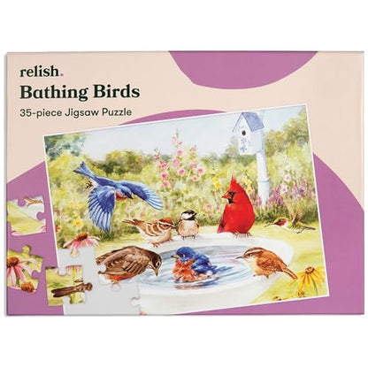Relish Large Piece Puzzles for Seniors, 35 Piece Bathing Birds Jigsaw Puzzle, Dementia Products for Elderly - style: Bathing Birds