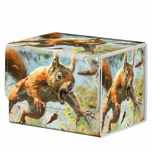 Strong Magnet Case Mtg Deck Box Tcg Up to 200 Cards Creative Pattern Trading Card Storage Box for Collectible Card Games, A Squirrel With Sharp Claws - color: A Squirrel With Sharp Claws