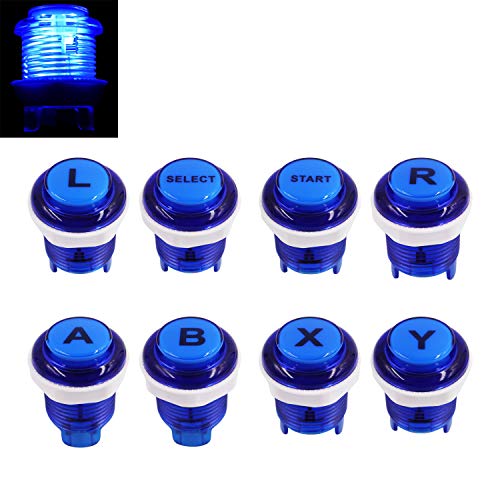 8 PCS Arcade Game LED Push Buttons with Cherry MX Mechanical Keyboard Microswitch Logo X Y Start Select for PC MAME Raspberry Pi Blue - color: Blue