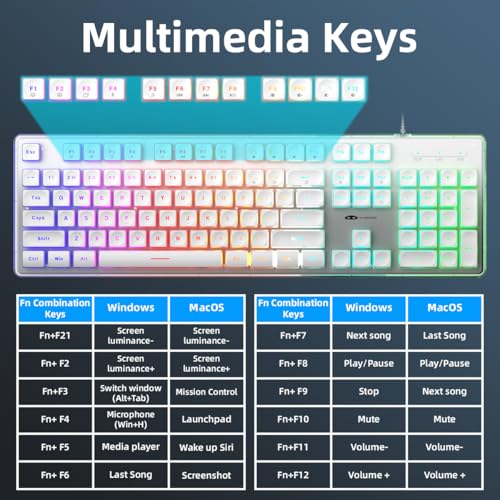 Camiysn Gaming Creamy Keyboard and Mouse, White 104 Keys RGB and 6 Speed RGB Mouse Combo, Pudding Keycaps Silent Computer Keyboard for Computer/PC/Laptop/Mac/Windows/Office - color: White