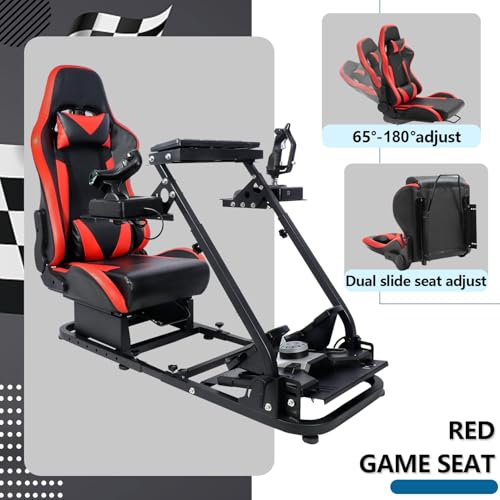 Minneer Foldable Racing Flight Simulation Cockpit with Red Seat Fit for Logitech G29 G920,for Thrustmaster T248,for Fanatec,Double Levers Drive Gaming Wheel Stand,Not Included Wheel,Pedal,Handbrake