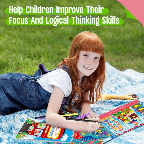 2 Travel Game Pads, 61 Dry Erase Activities Games Reusable & Erasable Book, Fun Explore & Find Brain Challenge Games Interesting Educational Toy and Learning Tool for Road Trip Airplane Travel - style: Comprehensive Games+Explore & Find