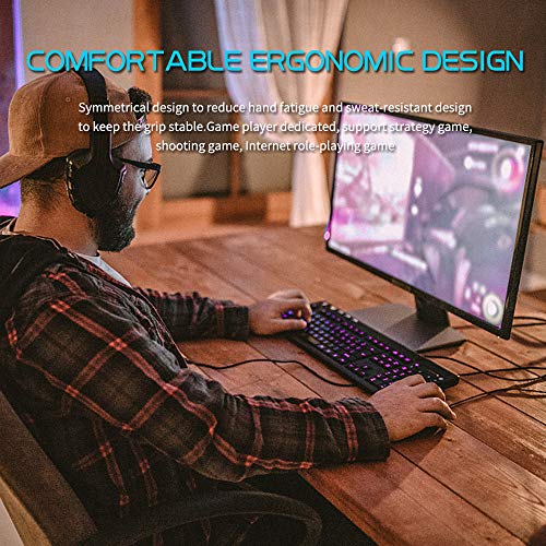 Wired Gaming Mouse with Side Buttons, Ergonomic Mouse with 4 LED Backlight Modes Up to 3200 DPI for Laptop/PC/MacBook Pro E-YOOSO X-5
