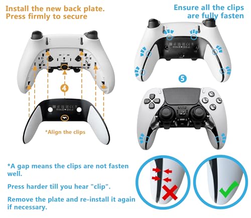 Replacement Back Shell Cover Trim for DualSense Edge Controller Compatible with PS5 DSE- Clip-On Housing with OEM-Spec Soft Rubber Grip, Fixes Yellowing & Peeling (White) - color: White