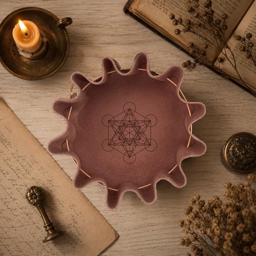 Leather Dice Tray with Metatron Printed, 2-in-1 Collapsible Dice Rolling Tray & Drawstring Pouch, Portable Dice Bag for Tabletop Games, Rune Crystal Holder & Jewelry Storage - color: Pcd05y
