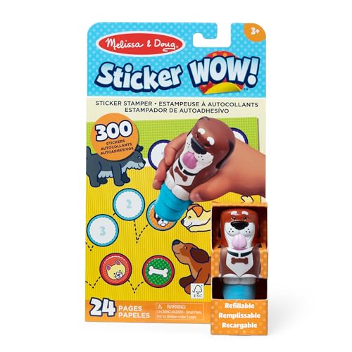 Melissa & Doug Sticker Wow! Dog Stamper and Activity Pad | 300 Surprise Stickers, Dog Stamper Toy, 24-Page Pad, Mess-Free Travel Toys, Arts & Crafts, Preschool Toys for Kids, Ages 3+ - color: Dog, size: Single