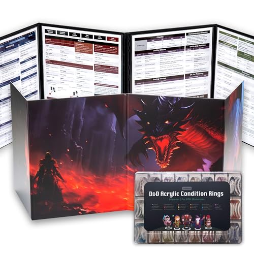 Tidyboss DND 4-Panel Master Screen with 96 PCS Status Effects Condition Rings