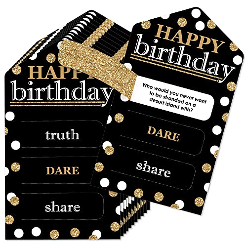 Big Dot of Happiness Adult Happy Birthday - Gold - Birthday Party Game Pickle Cards - Truth, Dare, Share Pull Tabs - Set of 12