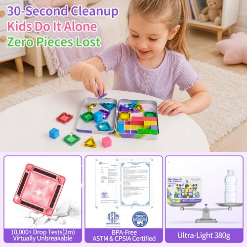 Travel Magnetic Tiles Building Set 60 PCS Transparent 3D Magnetic Blocks with Construction Board STEM Educational Building Toys for Boys & Girls Ages 3-12 (3 in 1 Compatible) - style: 3 in 1 Compatible