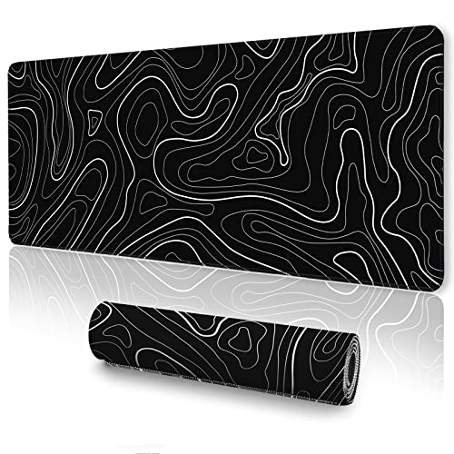UJoowalk Topographic Gaming Mouse Pad, Large, Black and White, 31.5 x 11.8 in - color: Topographic Black, size: 11.8x31.5''