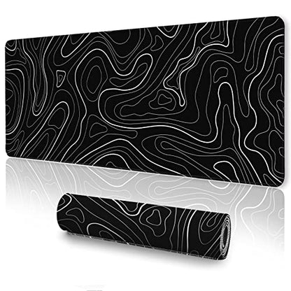 UJoowalk Topographic Gaming Mouse Pad, Large, Black and White, 31.5 x 11.8 in - color: Topographic Black, size: 11.8x31.5''