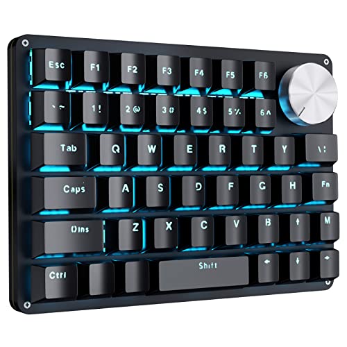 Koolertron One Handed Mechanical Gaming Keyboard with 24 Macro Keys, 45-Key Fully Programmable Mini Keypad, Blue Backlit/Red Switches for Windows PC Gamers