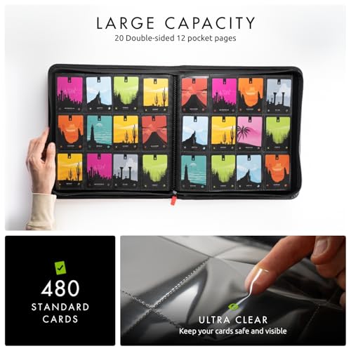 Vault X 12 Pocket Zip Trading Card Binder 480 Cards Exo-Tec (Red) | Holds 480 standard-size TCG cards in 20 side-loading 12-pocket pages. Padded, water-resistant Exo-Tec cover. - color: Red, size: 12 Pocket