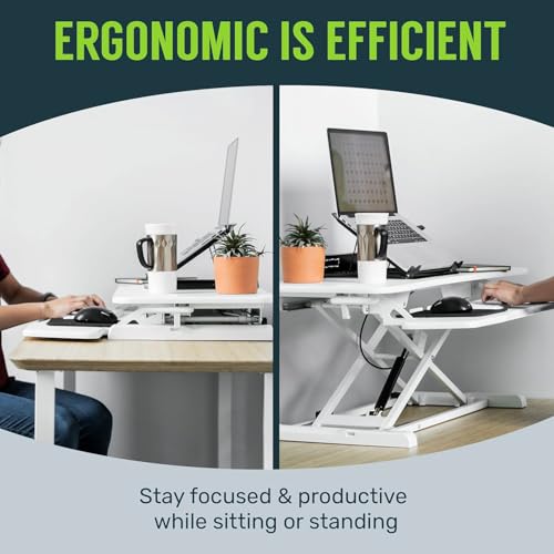 TechOrbits Standing Desk Converter - 42 Inch Adjustable Sit to Stand Up Desk Workstation, MDF Wood, Ergonomic Desk Riser with Keyboard Tray, Desktop Riser for Home Office Computer Laptop, Black 42" - size: 42" MDF Wood