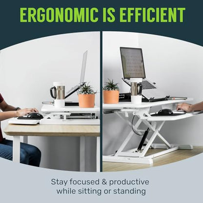 TechOrbits Standing Desk Converter - 42 Inch Adjustable Sit to Stand Up Desk Workstation, MDF Wood, Ergonomic Desk Riser with Keyboard Tray, Desktop Riser for Home Office Computer Laptop, Black 42" - size: 42" MDF Wood
