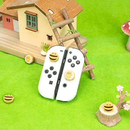 GeekShare Cute Silicone Joy Con Thumb Grip Caps, Joystick Cover Compatible with Switch/OLED/Switch Lite,4PCS - Sunflower & Bee - color: Yellow, Black