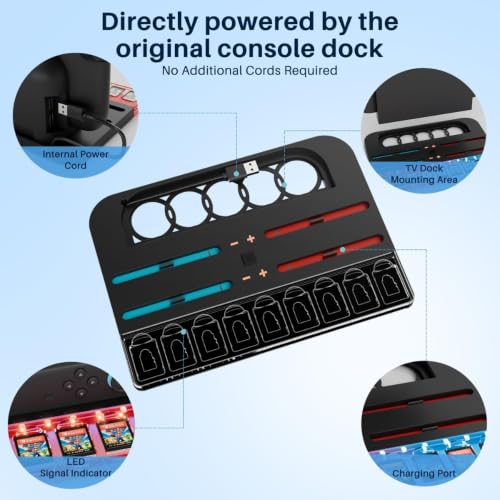 Charging Dock for Swi-tch 2 with Game Card Storage & RGB Light | Compact all-in-one station charges 4 controllers and stores 9 game cards for neat organization