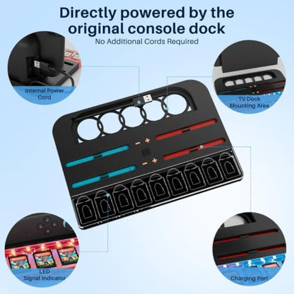 Charging Dock for Swi-tch 2 with Game Card Storage & RGB Light | Compact all-in-one station charges 4 controllers and stores 9 game cards for neat organization