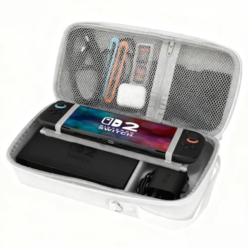 FIWWAT Carrying Case for Nintendo Switch 2 2025, 12 Game Card Slots, Large Capacity Hard Travel Protective Case for Switch 2 Console Accessories Pro Controller, Dock, White - color: White