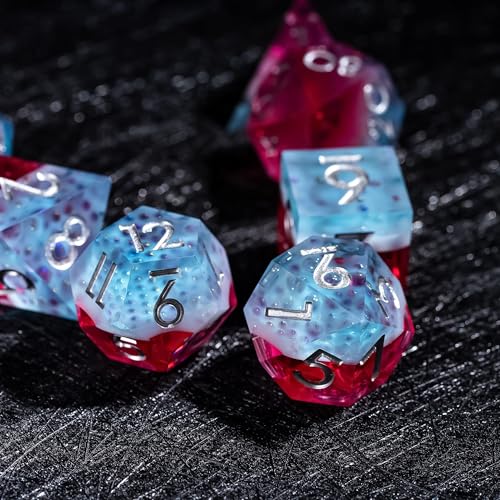 7PCS Cocktail Dice Set,Handmade Sharp Edge Dice Set D&D RPG Polyhedral Die,for Dungeons and Dragons TTRPG Games Roleplaying Games,with Gift Box.(Pink Blue) - color: Cocktail Pink Blue