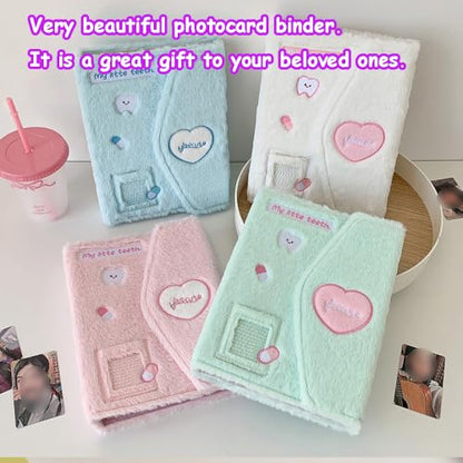 Kpop Photocard Binder with 6 Stickers Sheet & 50 Shinning Protective Sleeves Kpop Photocard Holder Book with Kpop Photocard, A5 Binder Photocard Album 30 Inner Pages with 240 Pockets (Skyblueplush) - color: Skyblueplush