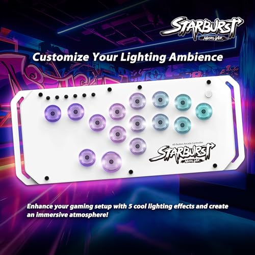 Brook Fighter Starburst Metal Ver. All-Button Arcade Controller for PS5, PS4, Xbox Series X|S, NS, NS2 & PC, Metal Side Handles, Hot-Swappable Switches, RGB Lighting, Officially Licensed (White) - color: White