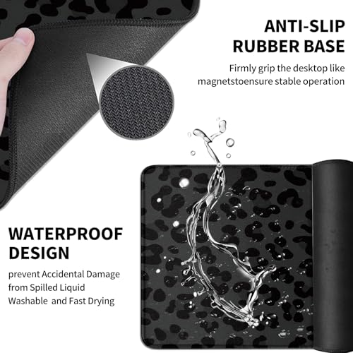 Mouse Pad Desk Mat Ergonomic Wrist Support Pad Set,Mouse Wrist Rest Keyboard Pad with Stitched Edges and Non Slip Base-Black Leopard Panther Cheetah Print - color: Black Leopard
