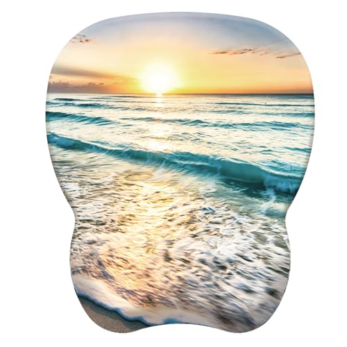 Mouse Pad with Wrist Support, Ergonomic Mousepad with Comfortable Memory Foam Wrist Rest Cushion, Relieve Wrist Pain, Non-Slip Rubber Base Gaming Mice Pad for Home Office Computer Laptop, Beach - color: Beach