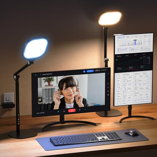 LitONES Tall LED Desk Lamps with Base, Edge-Lit Eye-Care, 50 Light Modes | 40" Height, Dimmable & Flexible, CRI>97.8, Memory and Timer Func, Stable Mental Base for Home Office, Video Calls & Drafting - size: Black 2 Pack