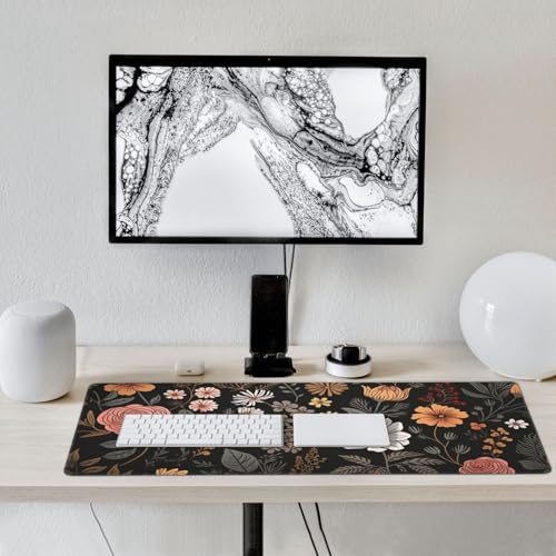 35.4 x 15.7 in, Waterproof XXL Large Mouse Pad for Desk, Extended Keyboard Mouse Mat for Computer Office, Big Laptop Mouse pad, Gaming Pc-Boho Flowers - color: Boho Flowers Black