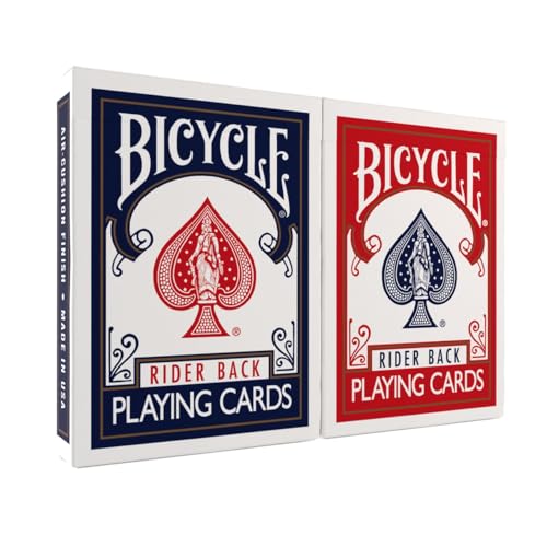 Bicycle Rider Back Playing Cards, Standard Poker Size Deck of Cards, Red & Blue (2 Pack), Classic Cards for Poker, Blackjack, Family Game Night & Card Games, Fun for All Ages | Air Cushion Finish, Over 140 years of trusted quality, Perfect for poker and b