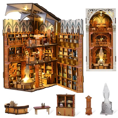 MiniCity Public Library DIY Book Nook Kit, Miniature House Puzzle with LED | Create a museum reading room for display; LED, dust cover, glue/tools and guide included; 604 pieces, 6-8 hr build, ages 14+. - style: Public Library