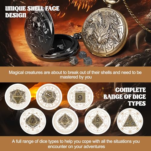 D&D Dice Set,7PCS Metal Dice for Dungeons and Dragons,Mini Dice Set with Pocket Watch Case,Role Playing Board Games Accessories (Dragon, Bronze) - color: Bronze, style: Dragon