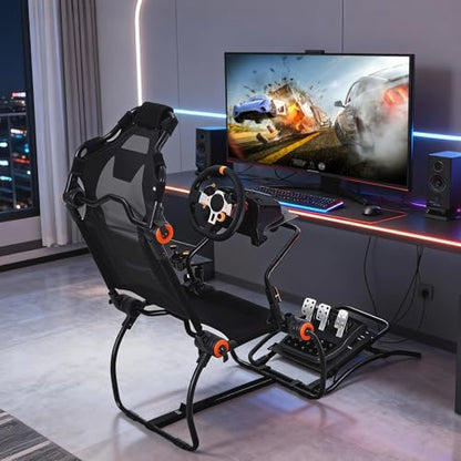 Racing Wheel Stand,Foldable Racing Simulator Cockpit for g923/g920/g29, Steering Wheel Stand & Foot Pedal Angle Adjustable,Sim Racing Cockpit for Thrustmaster t248p, Fanatec, Hori, Mad Catz. - size: 70.9x33.1x37.4in
