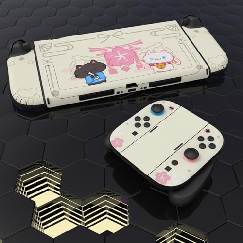 PlayVital for Nintendo Switch 2 Skin Full Set (2-Pack) - Protective Vinyl Decal Stickers for Switch 2 Console, Handle Grips & Dock | No Residue, Anti-Scratch - Cherry Blossoms Kitten Antique Yellow - color: Cherry Blossoms Kitten Antique Yellow