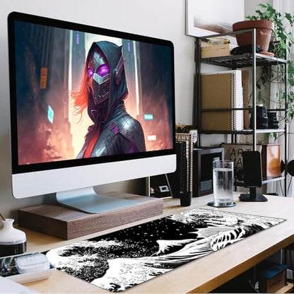 Large Gaming Mouse Pad, Waterproof Extra Large Big Mouse Pad with Stitched Edge, XXXL Non-Slip Black Computer Long Mousepad for Gamer, Office & Home, Black White Dragon - color: Dragon, size: 35.4L x 15.7W inches