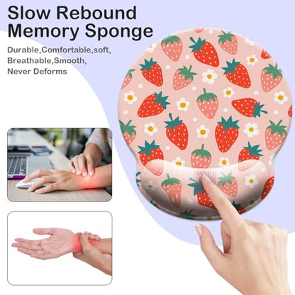 Gaming Mouse Pad Wrist Support,Ergonomic Mouse Pad with Wrist Rest,Comfortable Mousepad with Smooth Wrist Rest,Pain Relief Mouse Pads for Non-Slip Base,Computer,Laptop,Office，Home - color: Cute Strawberrys