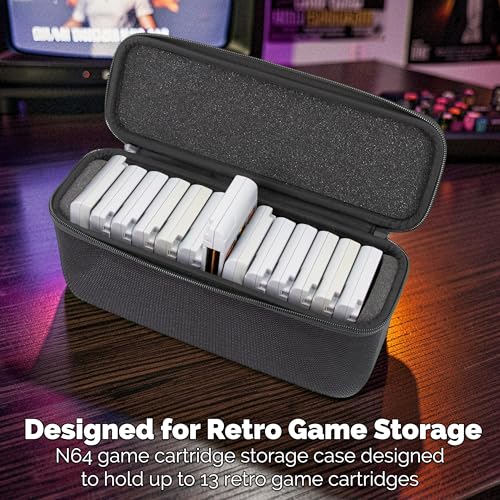 CASEMATIX N64 Game Cartridge Storage Case Compatible with 12 Nintendo 64 Game Cartridges, Retro Video Game Organizer with Padded Game Holder, Carry Handle and Zipper Closure for Game Collectors