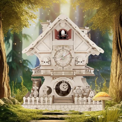 Cuberie 3D Wooden Puzzles Cuckoo Clock - DIY Model Kits for Adults with Music Box, Wood Building Project for Home Decor, Creative Gift for Teens (Age 14+)