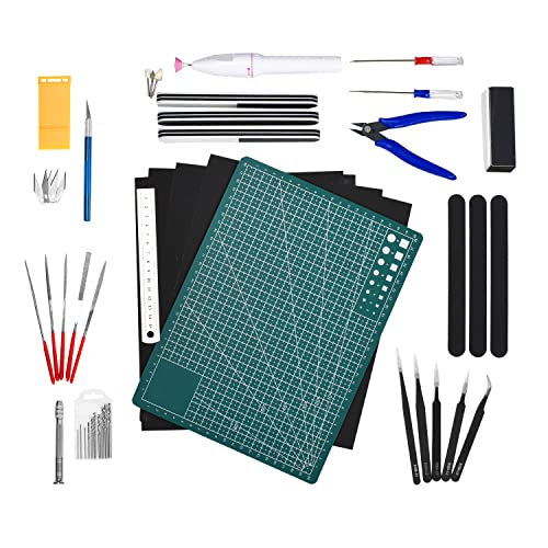 Mandala Crafts 33 PCS Plastic Model Tool Sets with Hobby Clippers, Tweezers, Drills, Grinder, Knife - Professional Basic Model Building Tools Set for Assembling Miniatures Mecha Cars - style: Premium 33 PCs