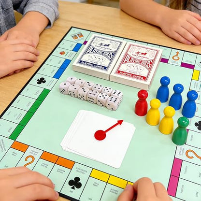 Portable Playing Cards and Dice Set, Include 2 Splash-Resistant Playing Cards, 12 Dice, 16 Pawns, a Spinner, 3 Paper Sheets, and a Plastic Storage Box, Travel-Friendly Set for Outdoor Play