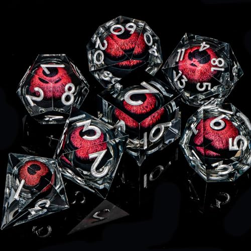 ARUOHHA DND Resin Dice Dragon Eye Dice Liquid Core Red Sharp Edged Dice Set with Gift Box, Polyhedral D and D Dice Set Role Playing Game D20 D12 D10 D8 D6 D4 - color: Yy03-red