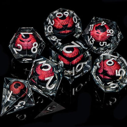 ARUOHHA DND Resin Dice Dragon Eye Dice Liquid Core Red Sharp Edged Dice Set with Gift Box, Polyhedral D and D Dice Set Role Playing Game D20 D12 D10 D8 D6 D4 - color: Yy03-red