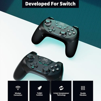 AceGamer 2 pack Wireless Controller for Nintendo Switch/Lite/OLED/Switch 2, Dual Vibration/Turbo/Ergonomic ! (Black*2) - color: Black*2