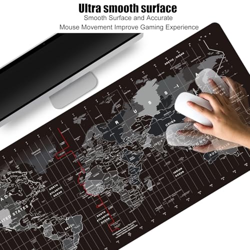 HGWALP Large Keyboard Gaming Mouse Pad Black World Map Mouse Pad with Anti-Slip Rubber Base, Extended XXL Long Gaming Mousepad Big Mouse Pads for Desk,31.5 X 11.8 Inch - color: World Map